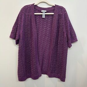 Catherines Crochet Short Sleeve Cardigan Royal Purple With Gold Metallic Size 1X